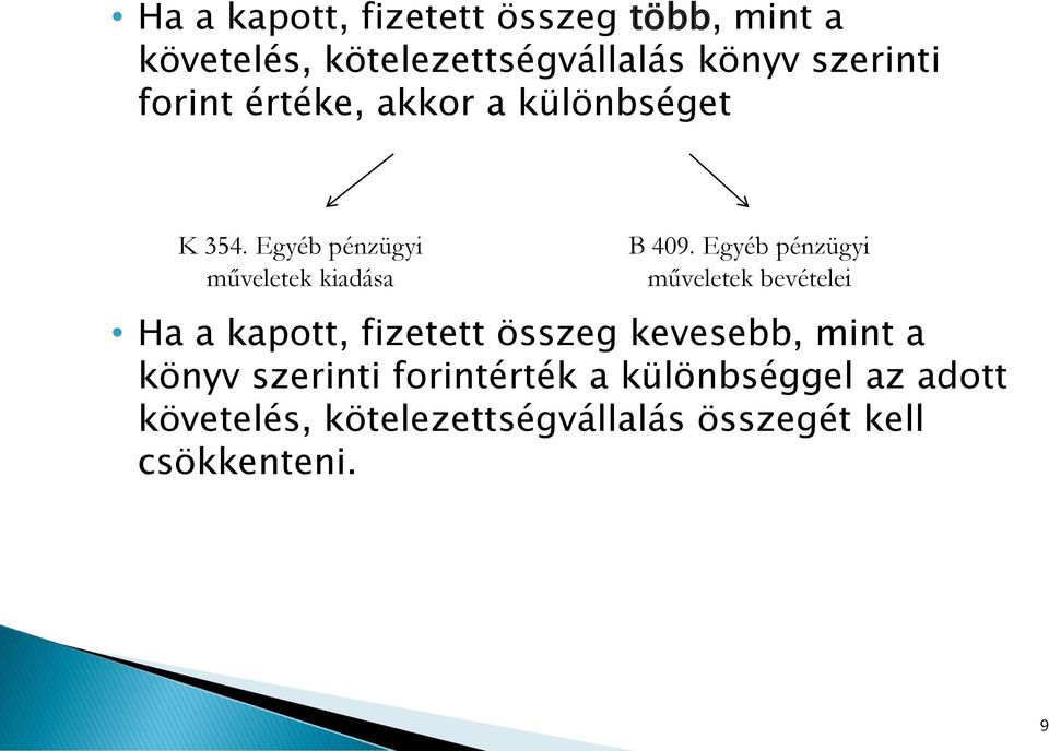 Egyéb pénzügyi műveletek bevételei Ha a kapott, fizetett összeg kevesebb, mint a könyv