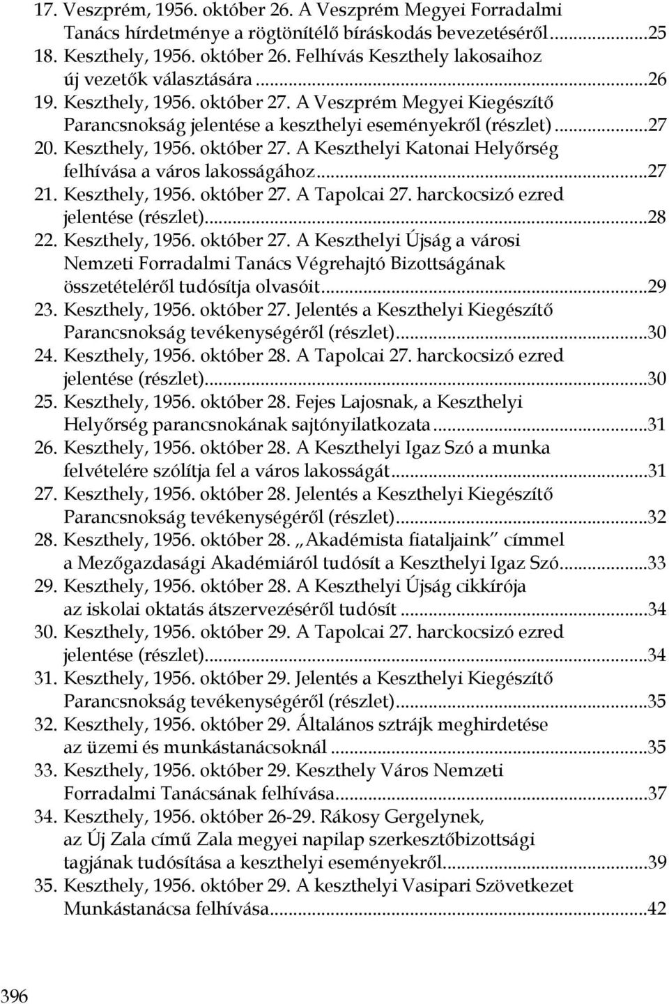 ..27 21. Keszthely, 1956. október 27. A Tapolcai 27. harckocsizó ezred jelentése (részlet)...28 22. Keszthely, 1956. október 27. A Keszthelyi Újság a városi Nemzeti Forradalmi Tanács Végrehajtó Bizottságának összetételéről tudósítja olvasóit.