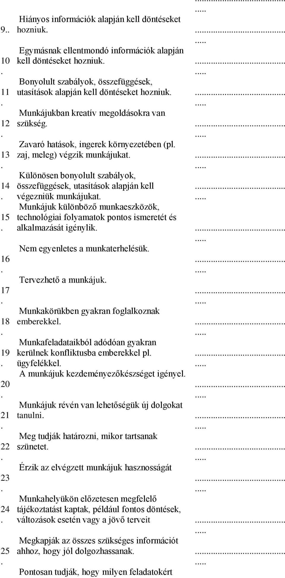 szabályok, összefüggések, utasítások alapján kell végezniük munkájukat Munkájuk különböző munkaeszközök, technológiai folyamatok pontos ismeretét és alkalmazását igénylik Nem egyenletes a