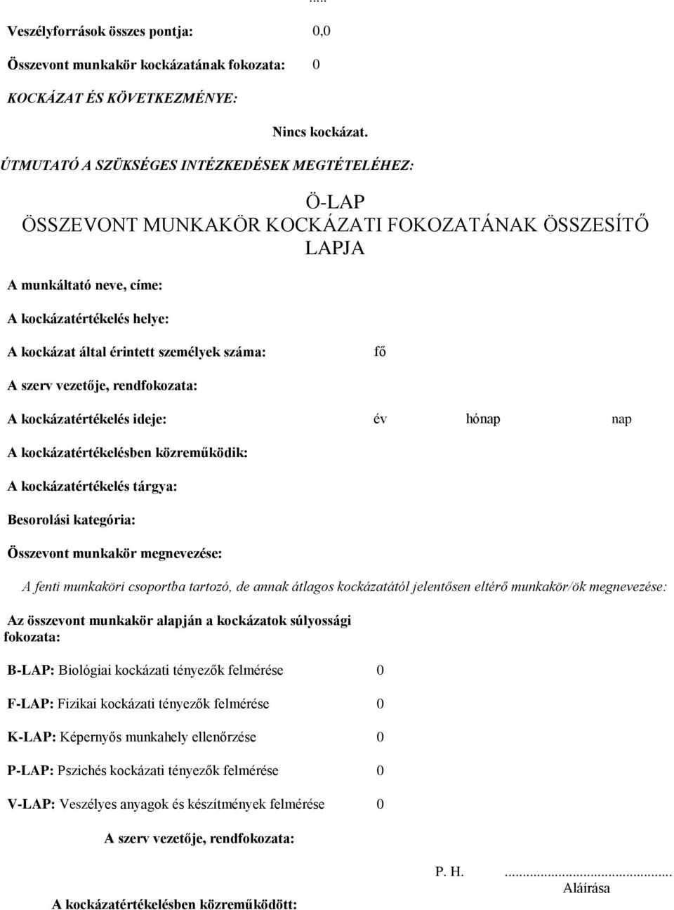 hónap nap A kockázatértékelésben közreműködik: A kockázatértékelés tárgya: Besorolási kategória: Összevont munkakör megnevezése: A fenti munkaköri csoportba tartozó, de annak átlagos kockázatától