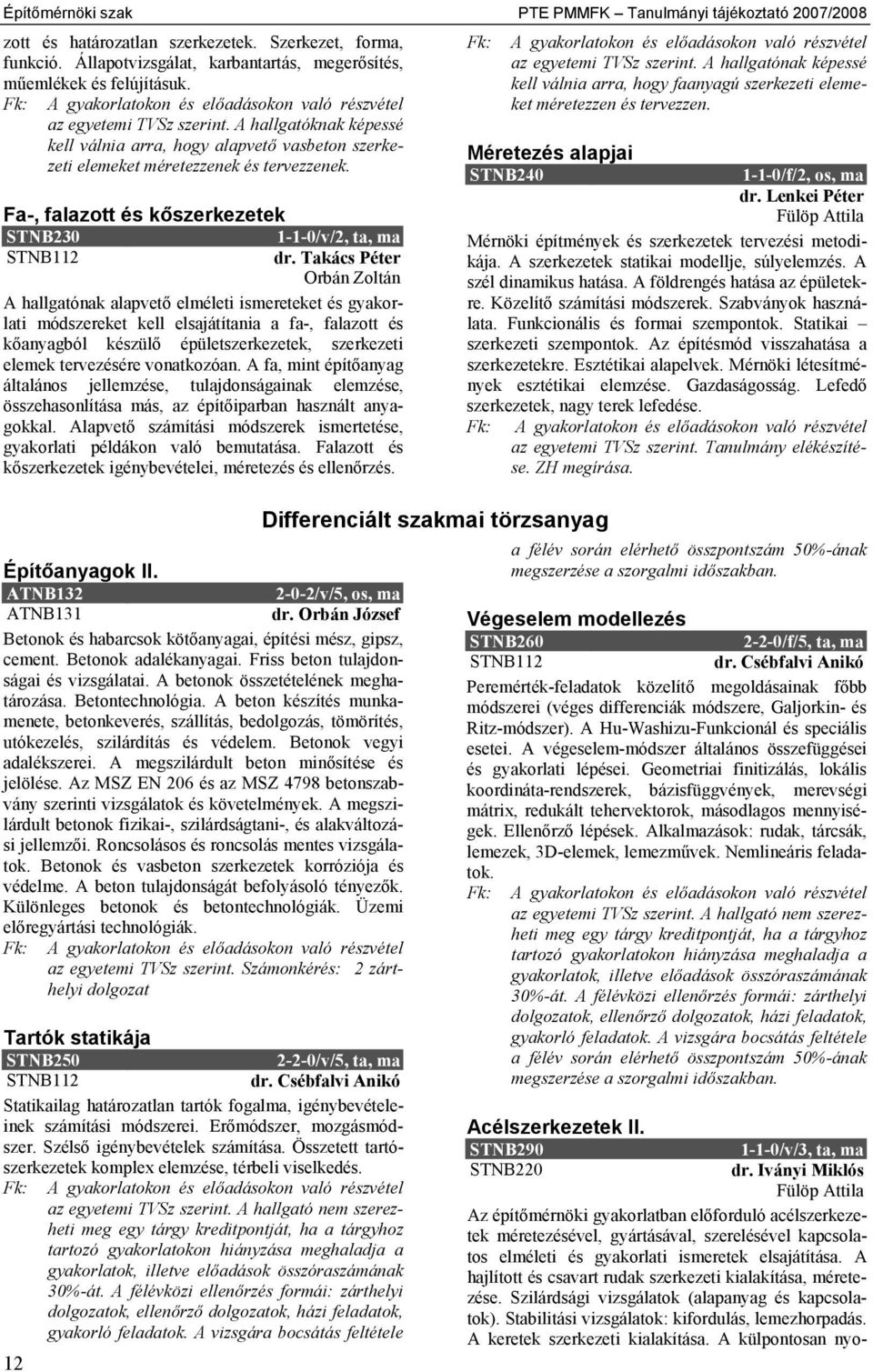 Fa-, falazott és kőszerkezetek STNB230 1-1-0/v/2, ta, ma STNB112 dr.