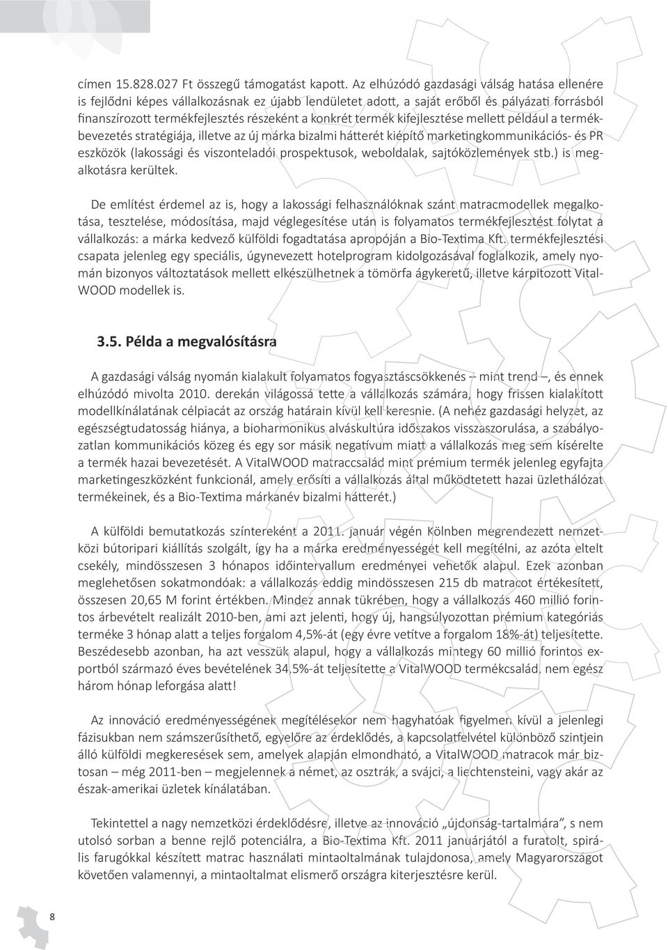 termék kifejlesztése mellett például a termékbevezetés stratégiája, illetve az új márka bizalmi hátterét kiépítő marketingkommunikációs- és PR eszközök (lakossági és viszonteladói prospektusok,