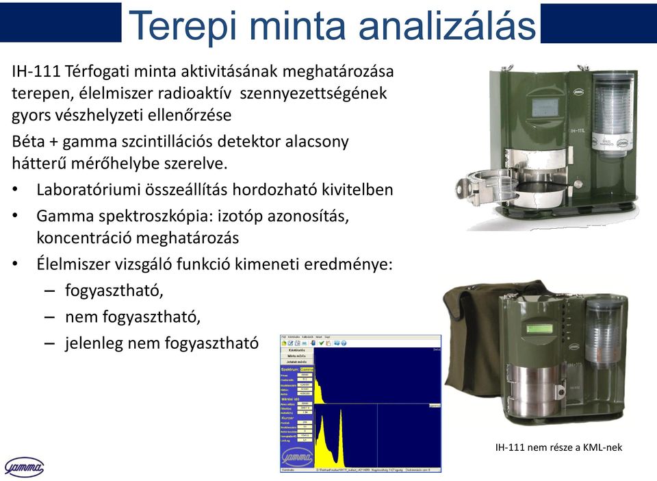 Laboratóriumi összeállítás hordozható kivitelben Gamma spektroszkópia: izotóp azonosítás, koncentráció meghatározás