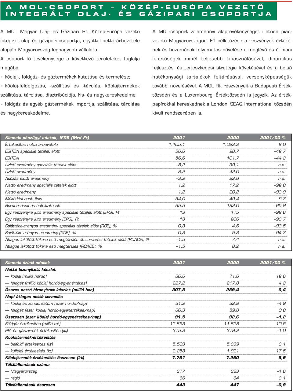 A csoport fô tevékenysége a következô területeket foglalja magába: kôolaj-, földgáz- és gáztermékek kutatása és termelése; kôolaj-feldolgozás, -szállítás és -tárolás, kôolajtermékek szállítása,
