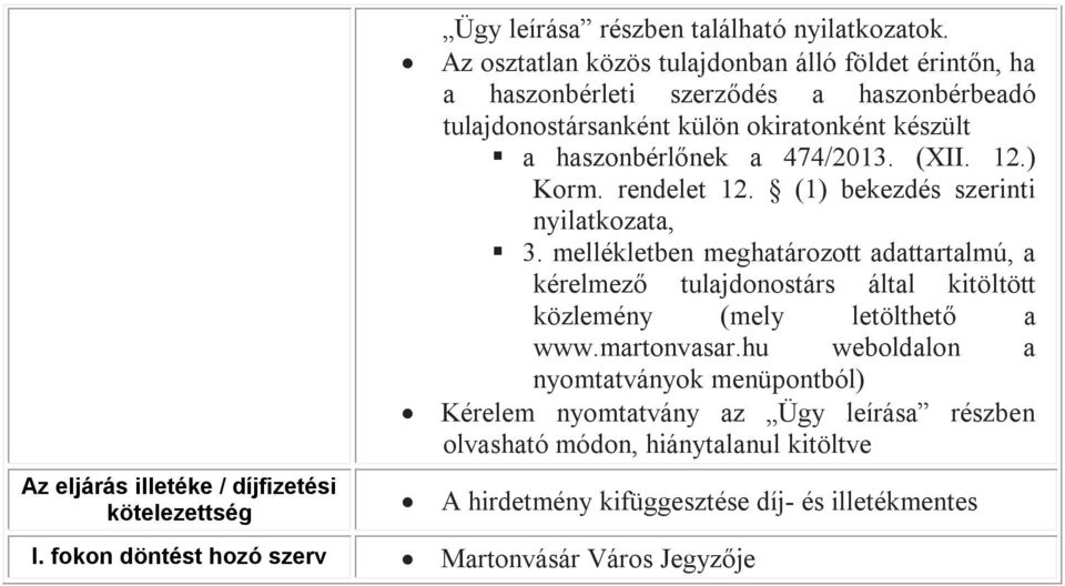 (XII. 12.) Korm. rendelet 12. (1) bekezdés szerinti nyilatkozata, 3.