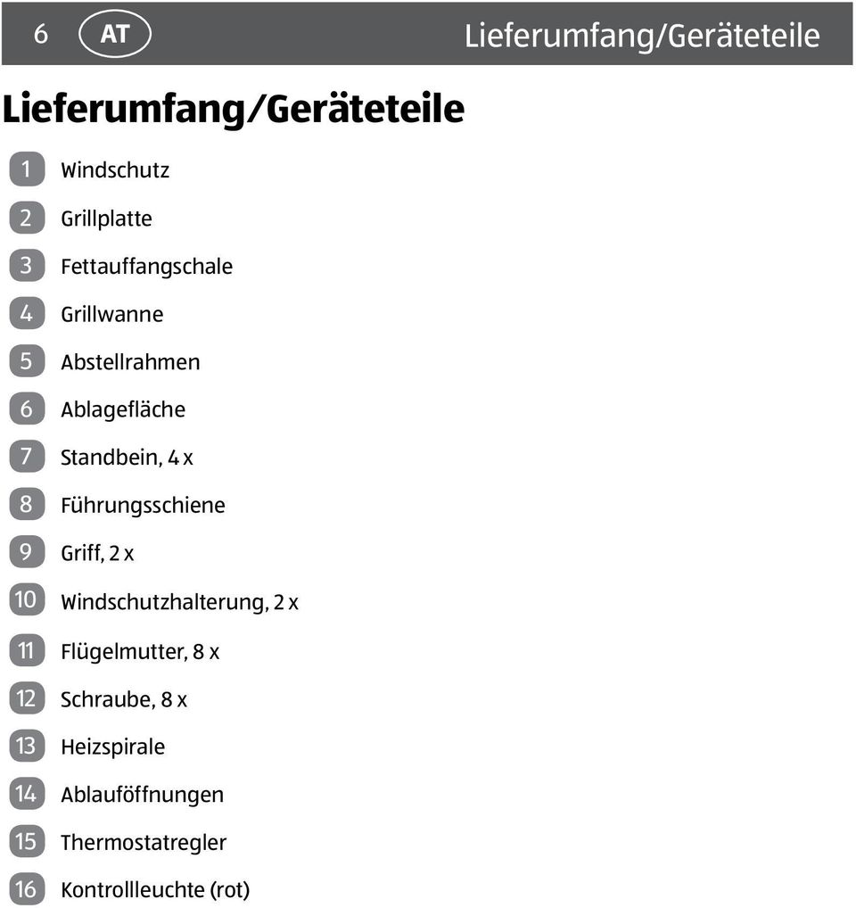 Führungsschiene 9 Griff, 2 x 10 Windschutzhalterung, 2 x 11 Flügelmutter, 8 x 12