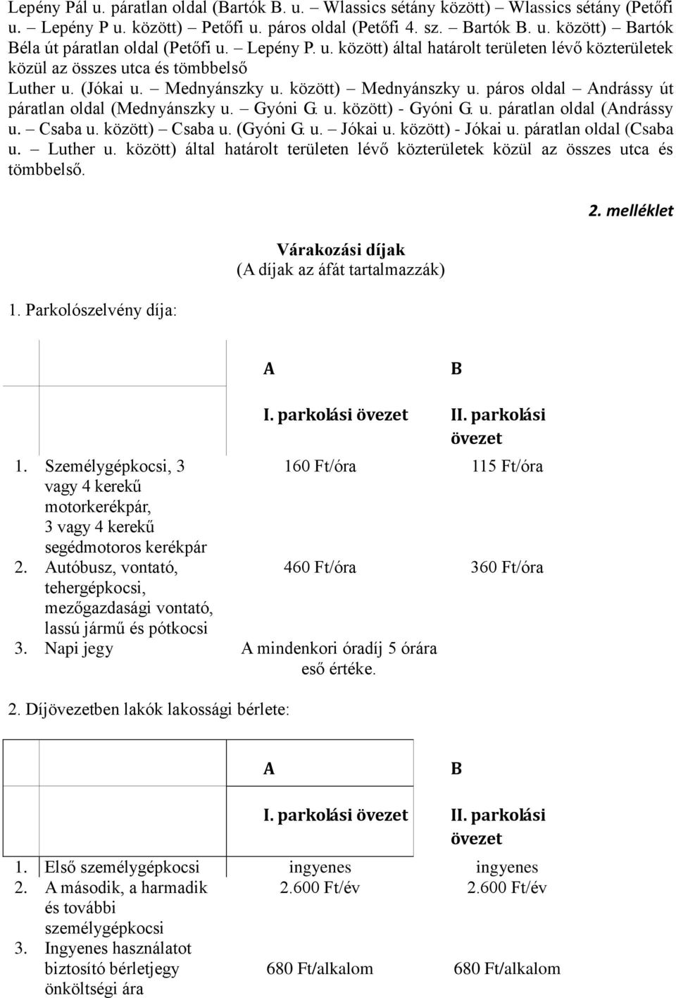 páros oldal ndrássy út páratlan oldal (Mednyánszky u. Gyóni G. u. között) - Gyóni G. u. páratlan oldal (ndrássy u. Csaba u. között) Csaba u. (Gyóni G. u. Jókai u. között) - Jókai u.