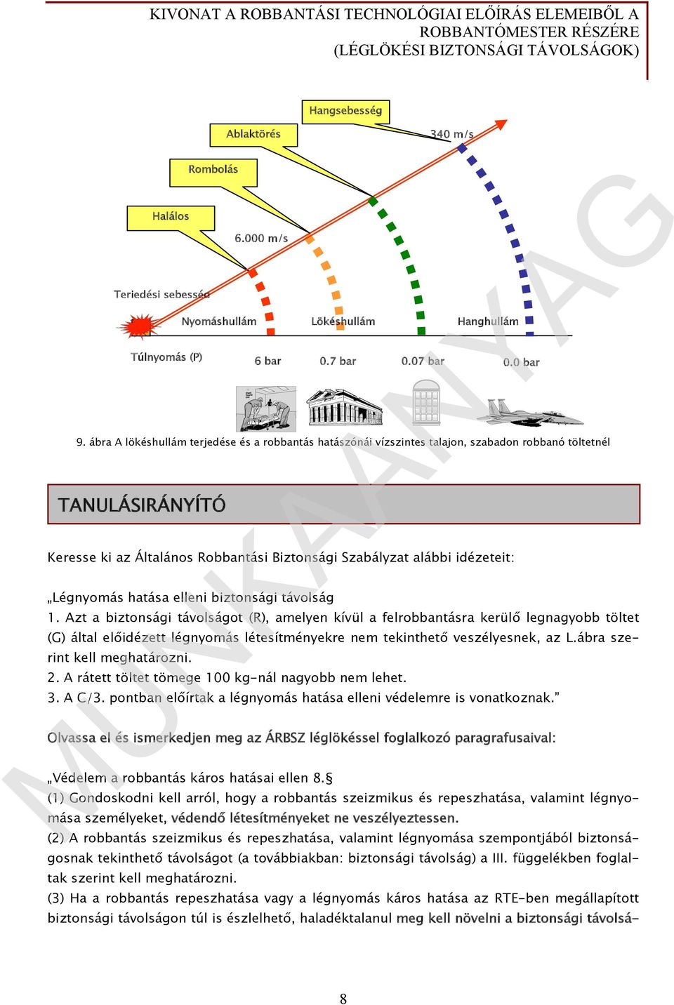 Azt a biztonsági távolságot (R), amelyen kívül a felrobbantásra kerülő legnagyobb töltet (G) által előidézett légnyomás létesítményekre nem tekinthető veszélyesnek, az L.