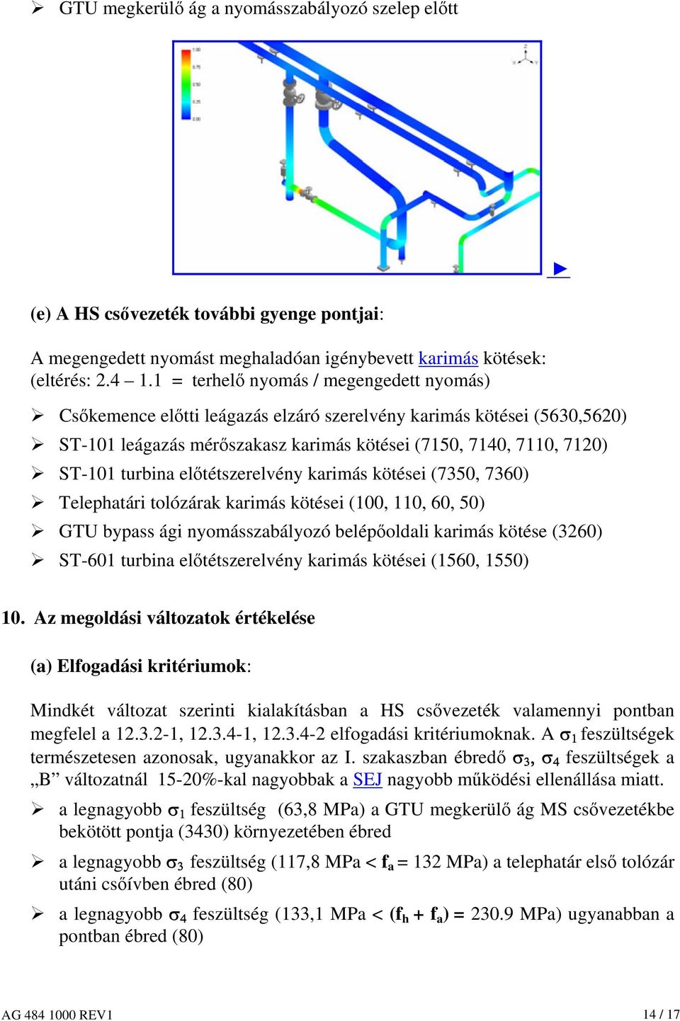 előtétszerelvény karimás kötései (7350, 7360) Telephatári tolózárak karimás kötései (100, 110, 60, 50) GTU bypass ági nyomásszabályozó belépőoldali karimás kötése (3260) ST-601 turbina