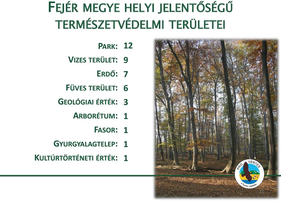 FÜVES TERÜLET: 6 GEOLÓGIAI ÉRTÉK: 3 ARBORÉTUM: 1