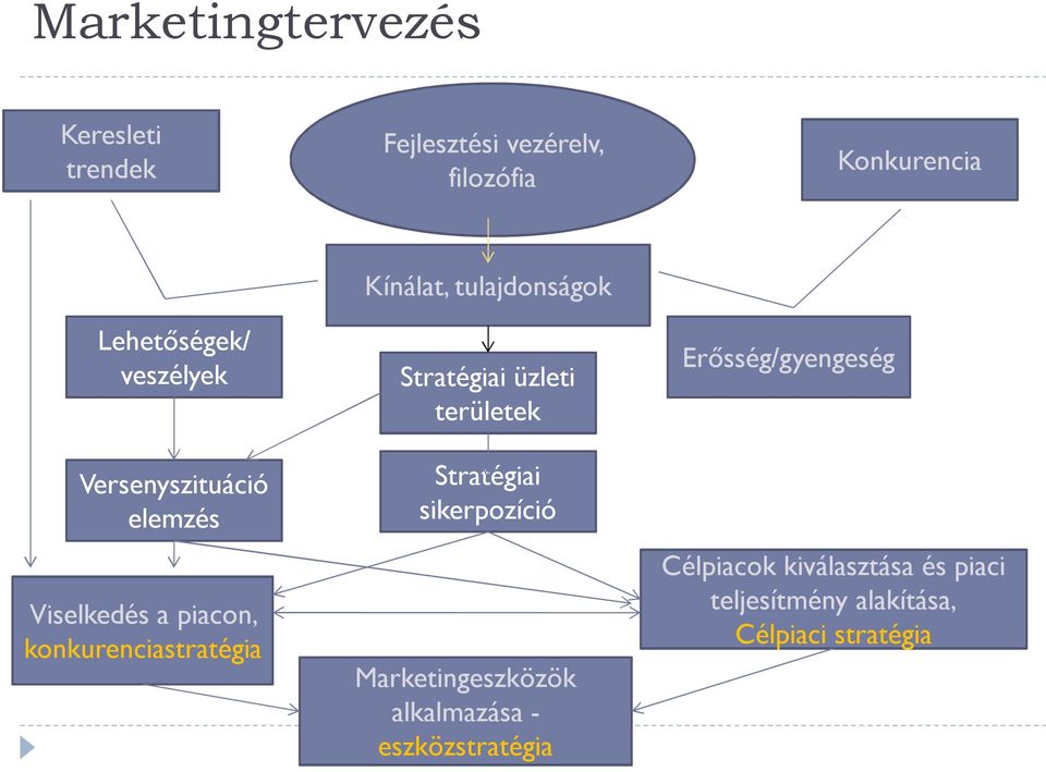 tulajdonságok Stratégiai üzleti területek Stratégiai sikerpozíció Marketingeszközök alkalmazása