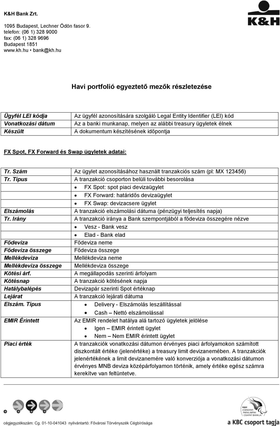 treasury ügyletek élnek A dokumentum készítésének időpontja FX Spot, FX Forward és Swap ügyletek adatai: FX Spot: spot piaci devizaügylet FX Forward: határidős devizaügylet FX Swap: devizacsere