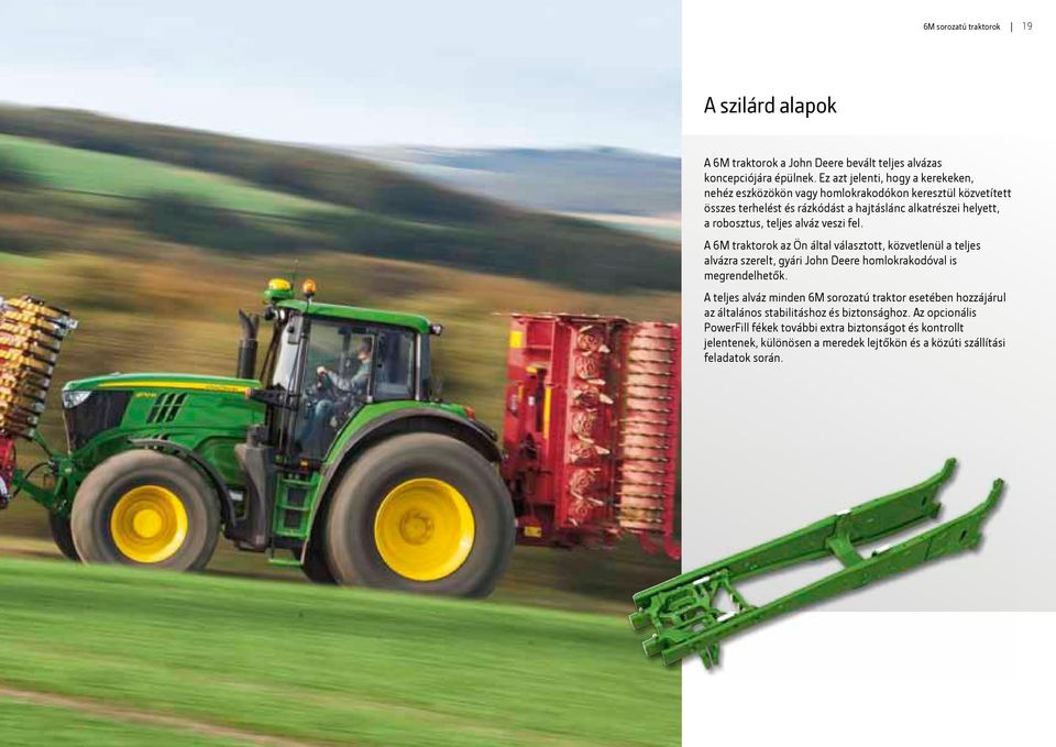 teljes alváz veszi fel. A 6M traktorok az Ön által választott, közvetlenül a teljes alvázra szerelt, gyári John Deere homlokrakodóval is megrendelhetők.