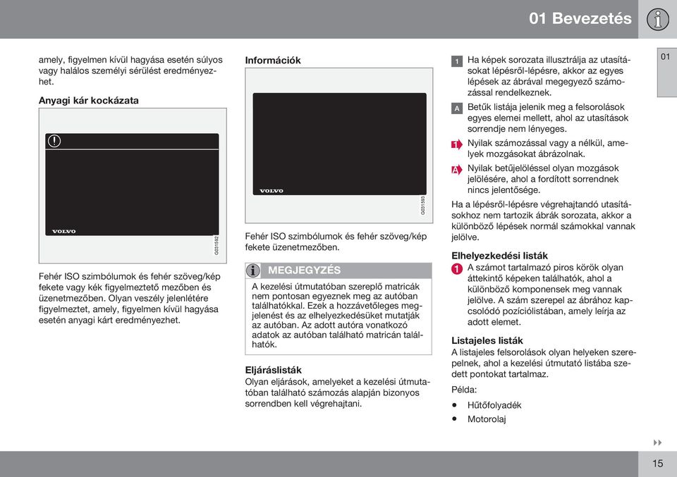 Betűk listája jelenik meg a felsorolások egyes elemei mellett, ahol az utasítások sorrendje nem lényeges. 01 Nyilak számozással vagy a nélkül, amelyek mozgásokat ábrázolnak.