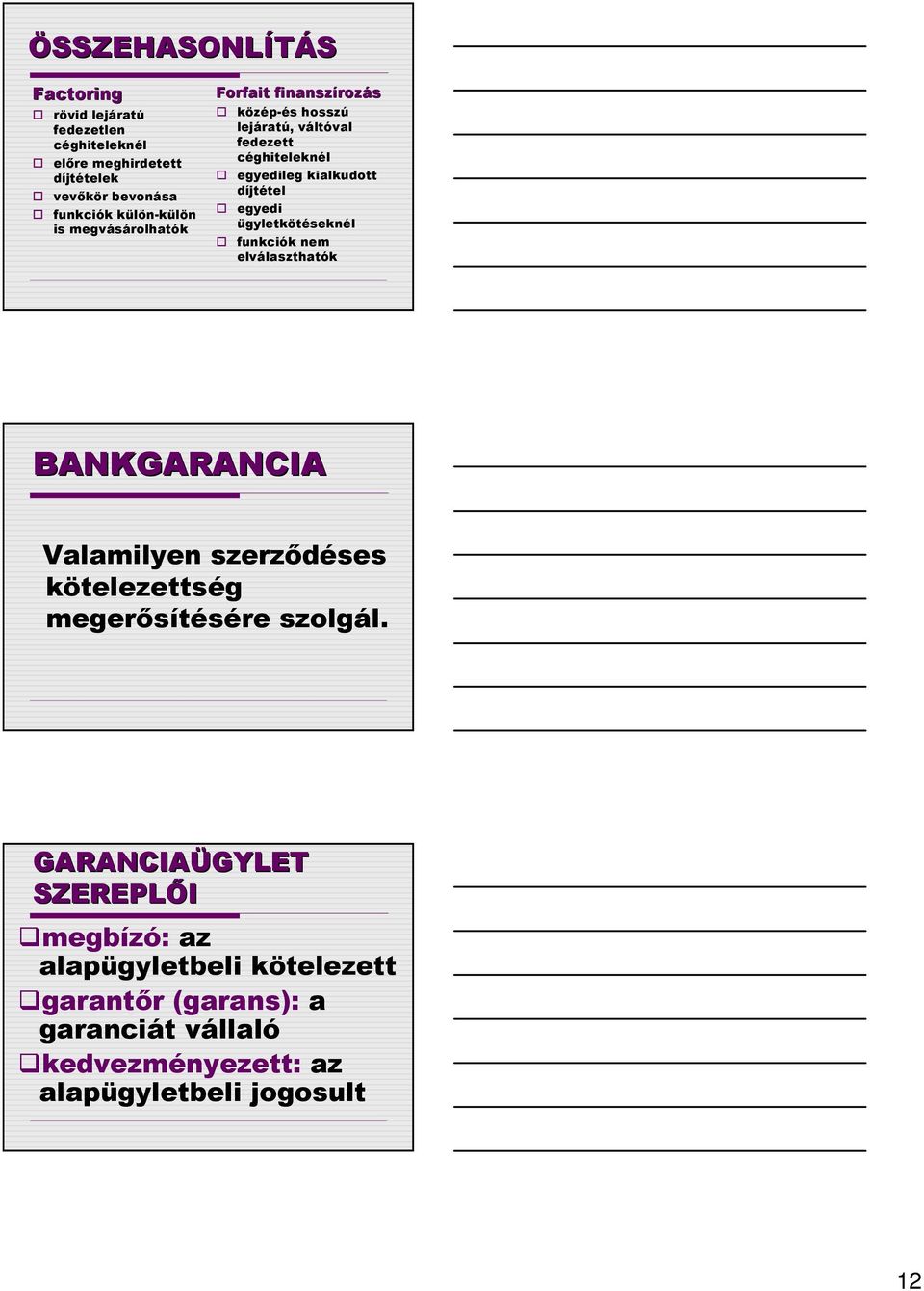 ügyletkötéseknél funkciók nem elválaszthatók BANKGARANCIA Valamilyen szerzıdéses kötelezettség megerısítésére szolgál.