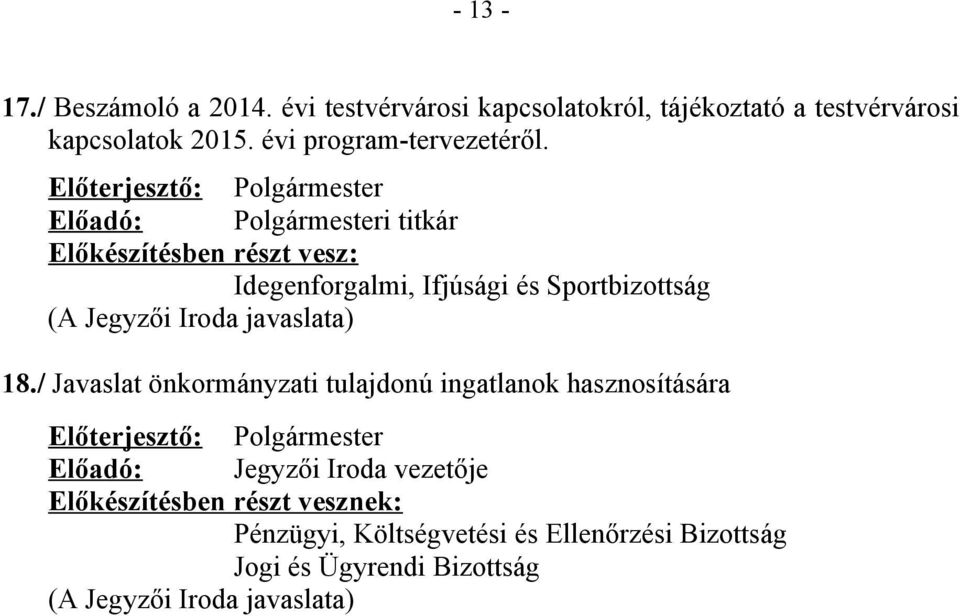 2015. évi program-tervezetéről.