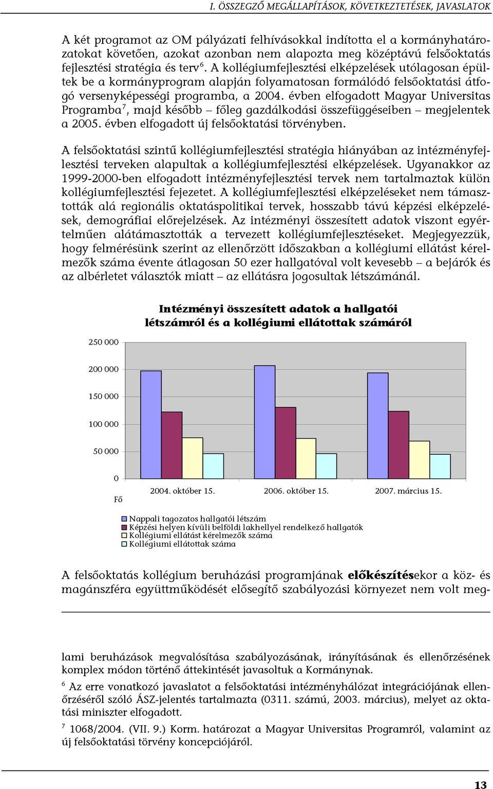 A kollégiumfejlesztési elképzelések utólagosan épültek be a kormányprogram alapján folyamatosan formálódó felsőoktatási átfogó versenyképességi programba, a 2004.