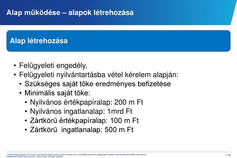 eredményes befizetése Minimális saját tőke: Nyilvános értékpapíralap: 200 m Ft