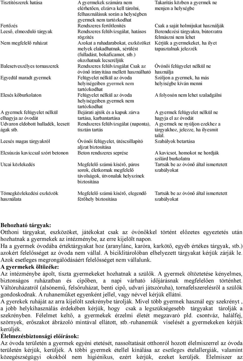 ruházat Azokat a ruhadarabokat, eszközöket melyek elakadhatnak, sérülést (fulladást, bokaficamot, stb.