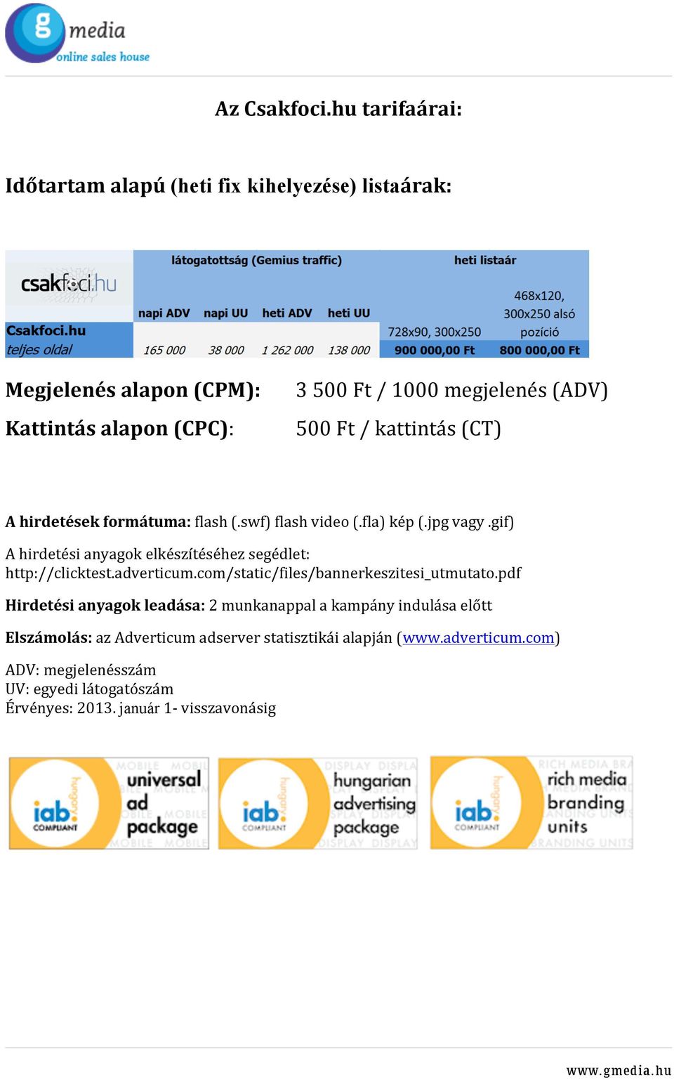 Ft / kattintás (CT) A hirdetések formátuma: flash (.swf) flash video (.fla) kép (.jpg vagy.