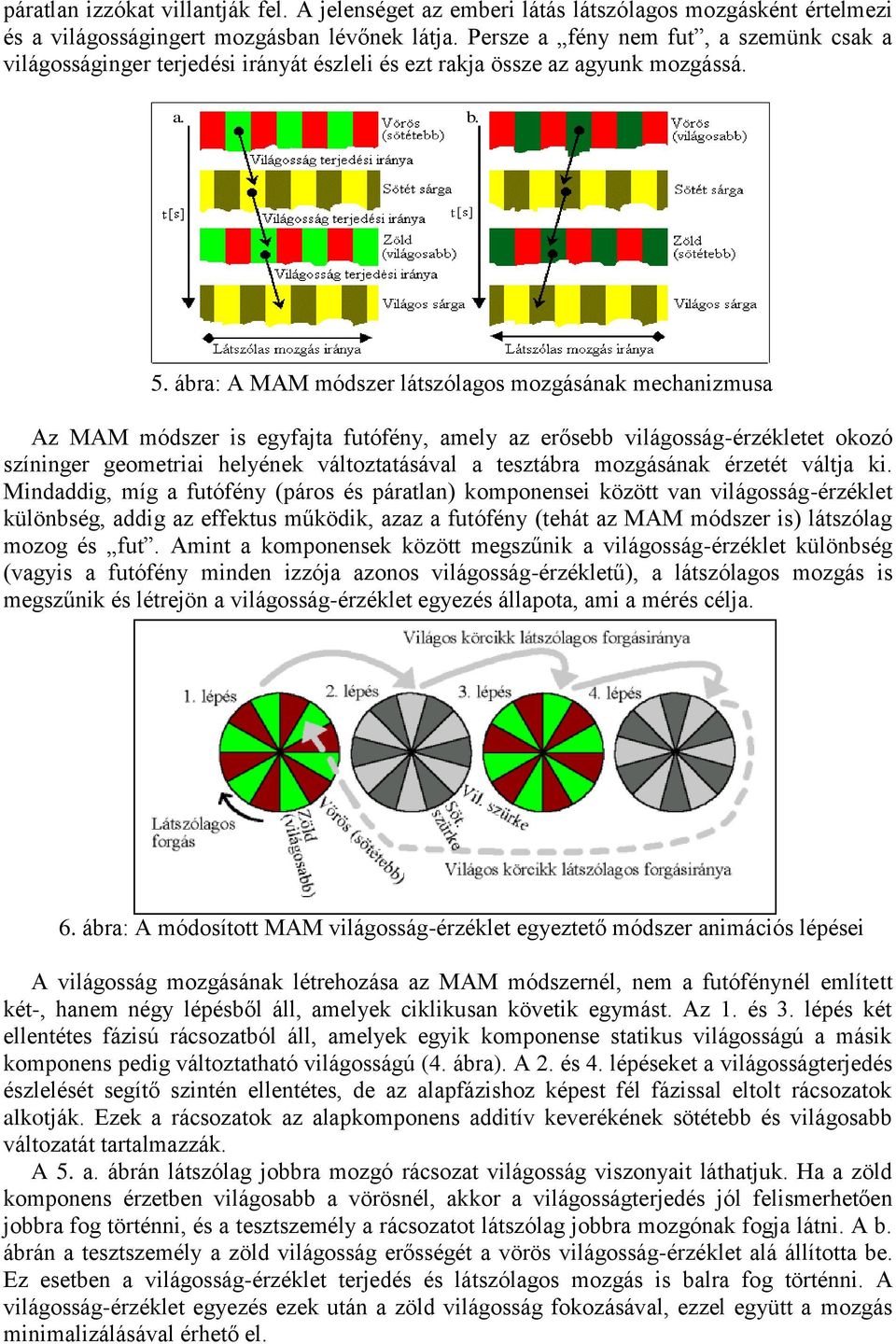 ábra: A MAM módszer látszólagos mozgásának mechanizmusa Az MAM módszer is egyfajta futófény, amely az erősebb világosság-érzékletet okozó színinger geometriai helyének változtatásával a tesztábra