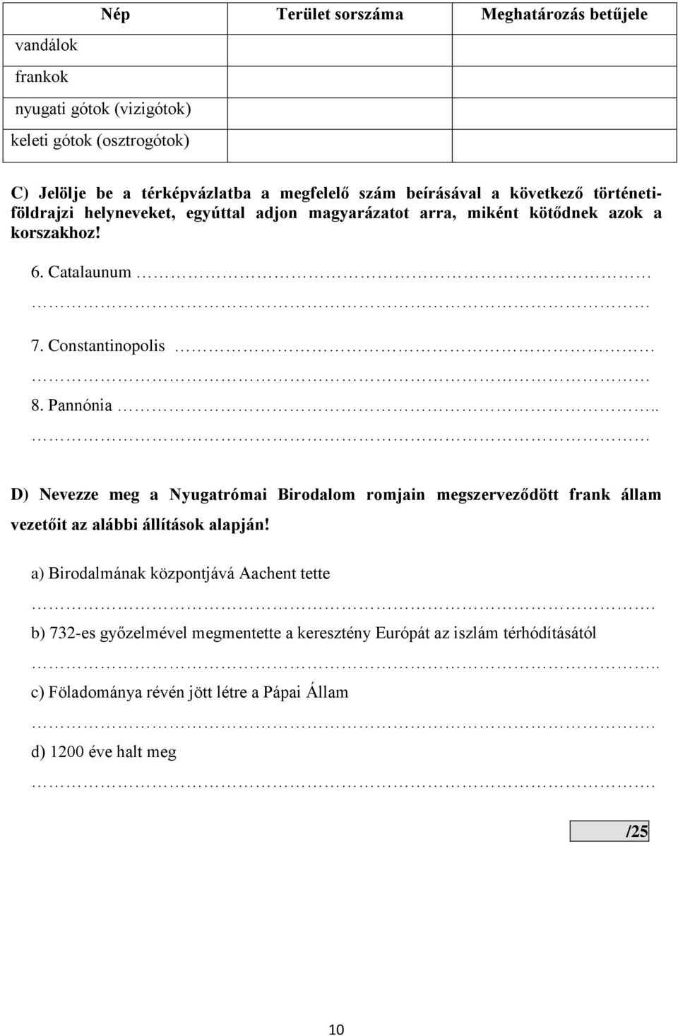 Pannónia.. D) Nevezze meg a Nyugatrómai Birodalom romjain megszerveződött frank állam vezetőit az alábbi állítások alapján!