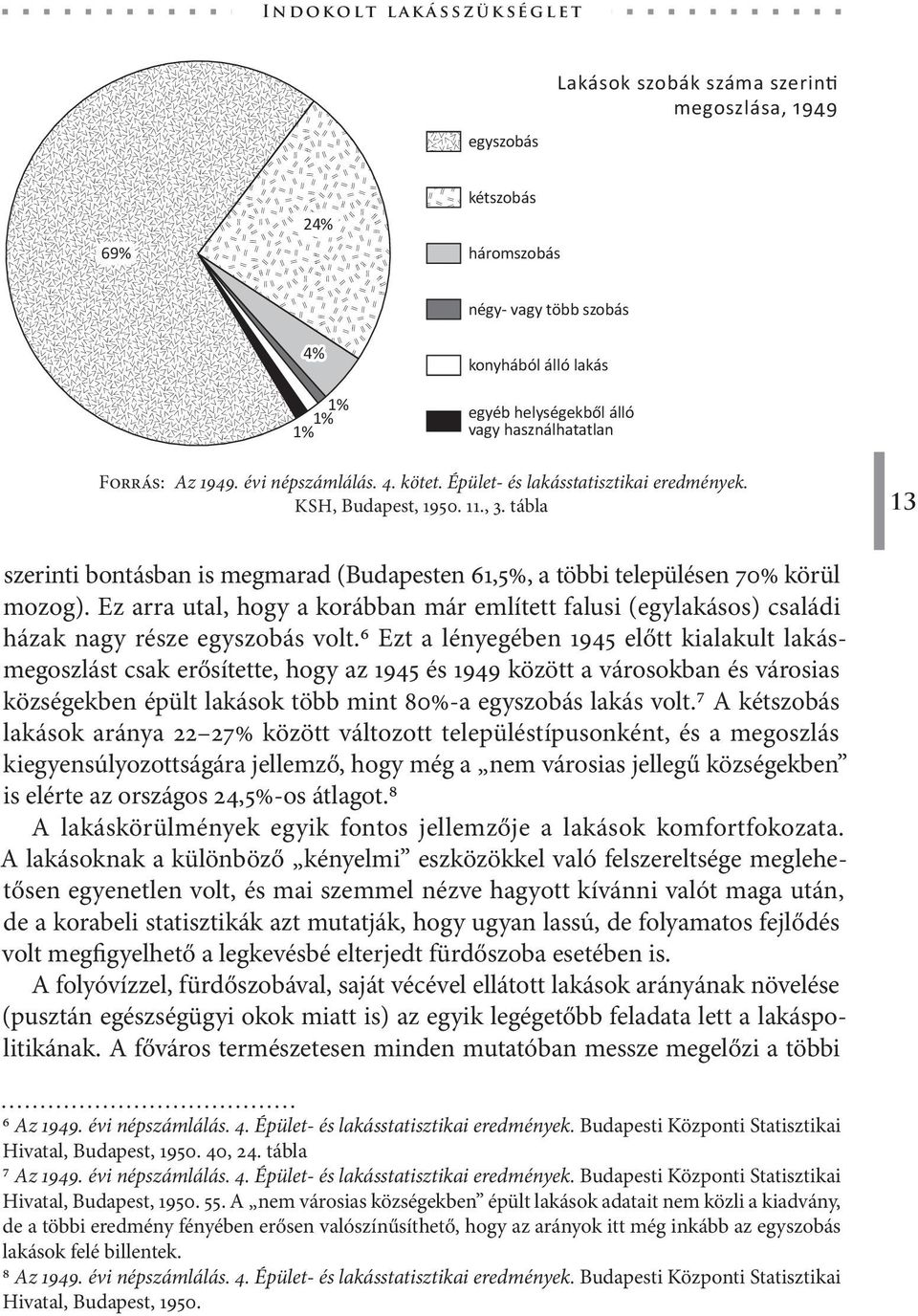tábla 13 szerinti bontásban is megmarad (Budapesten 61,5%, a többi településen 70% körül mozog). Ez arra utal, hogy a korábban már említett falusi (egylakásos) családi házak nagy része egyszobás volt.