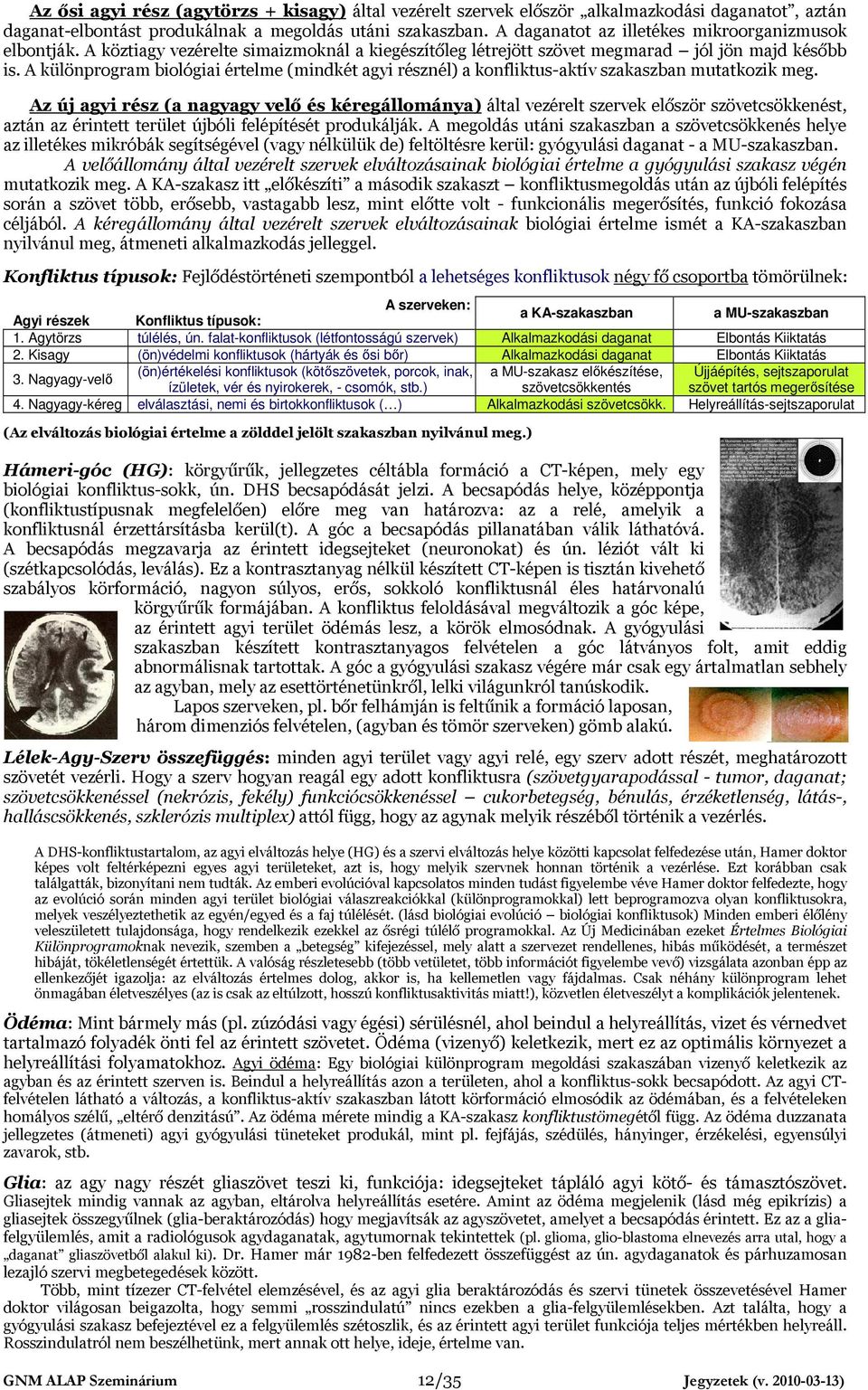 A különprogram biológiai értelme (mindkét agyi résznél) a konfliktus-aktív szakaszban mutatkozik meg.