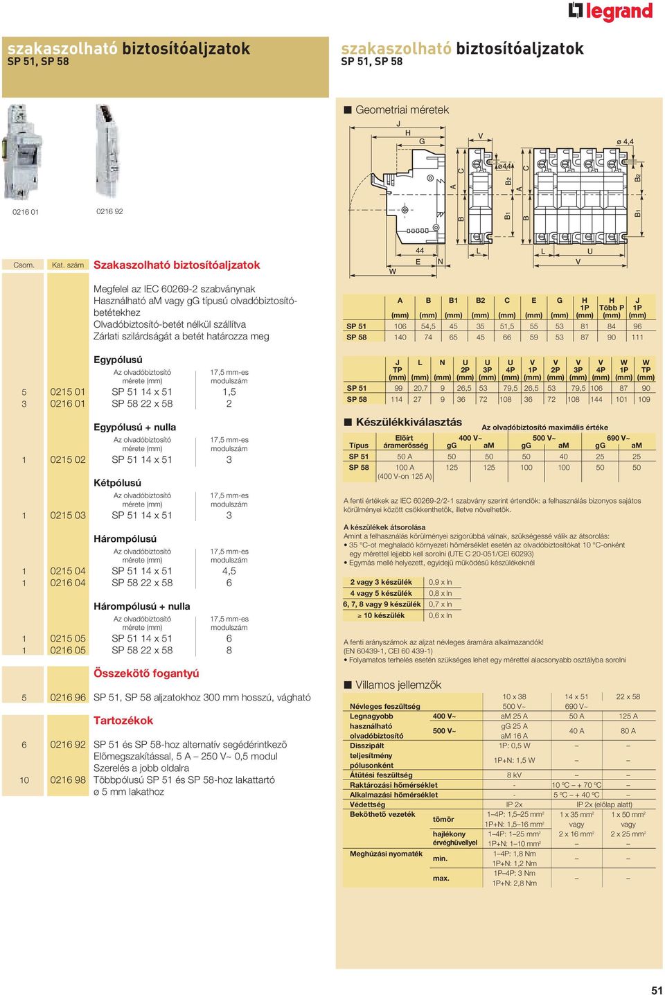 határozza meg Egypólusú Az olvadóbiztosító mérete (mm) 5 0215 01 SP 51 14 x 51 1,5 3 0216 01 SP 58 22 x 58 2 Egypólusú + nulla Az olvadóbiztosító mérete (mm) 1 0215 02 SP 51 14 x 51 3 Kétpólusú Az