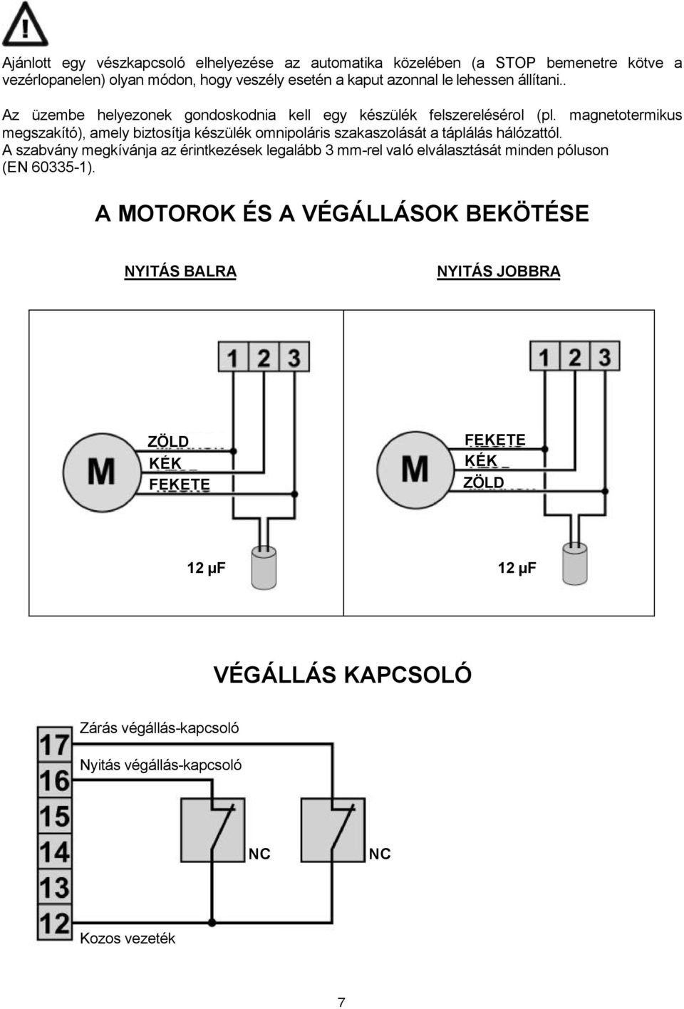 magnetotermikus megszakító), amely biztosítja készülék omnipoláris szakaszolását a táplálás hálózattól.