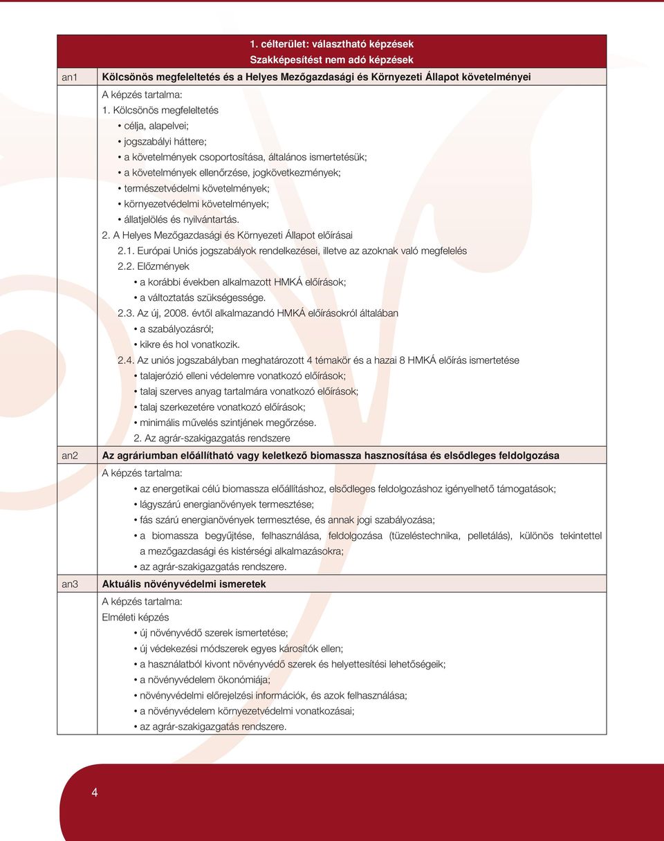 környezetvédelmi követelmények; állatjelölés és nyilvántartás. 2. A Helyes Mezôgazdasági és Környezeti Állapot elôírásai 2.1.