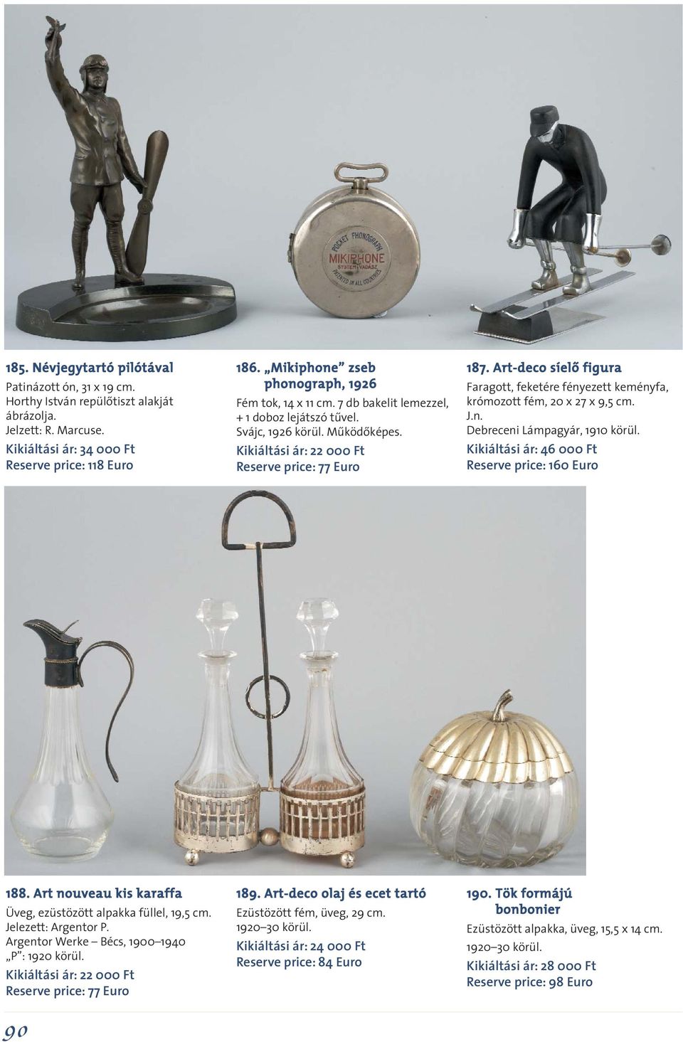 Art-deco síelô figura Faragott, feketére fényezett keményfa, krómozott fém, 20 x 27 x 9,5 cm. J.n. Debreceni Lámpagyár, 1910 körül. Kikiáltási ár: 46 000 Ft Reserve price: 160 Euro 188.
