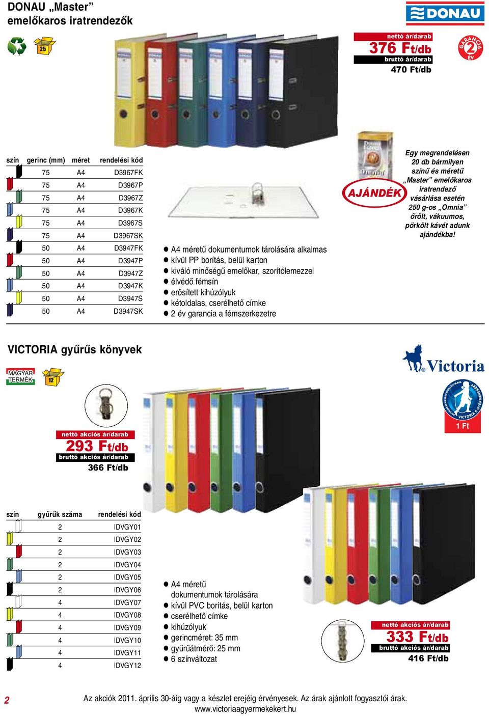 kihúzólyuk l kétoldalas, cserélhető címke l 2 év garancia a fémszerkezetre Egy megrendelésen 20 db bármilyen ű és méretű Master emelőkaros iratrendező vásárlása esetén 250 g-os Omnia őrölt, vákuumos,