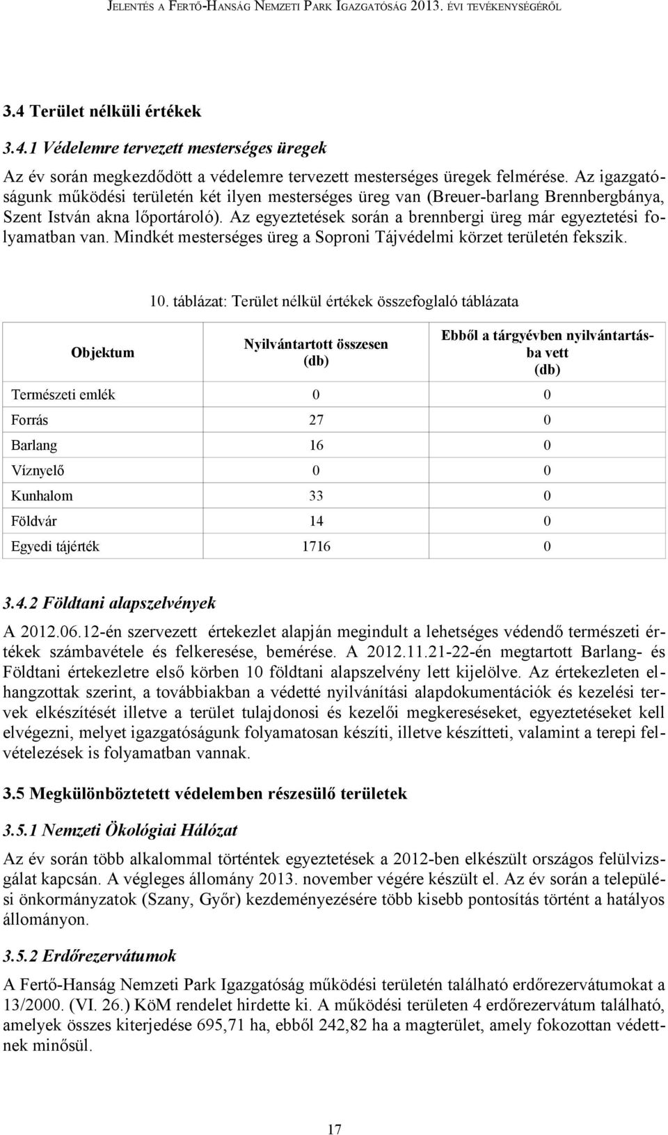 Az egyeztetések során a brennbergi üreg már egyeztetési folyamatban van. Mindkét mesterséges üreg a Soproni Tájvédelmi körzet területén fekszik. Objektum 10.