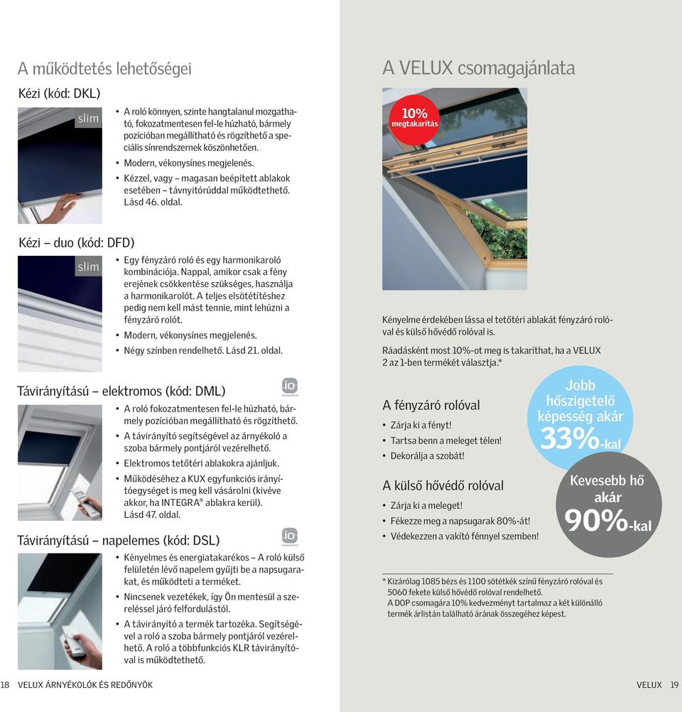 A VELUX csomagajánlata 10% megtakarítás Kézi duo (kód: DFD) slim Egy fényzáró roló és egy harmonikaroló kombinációja.