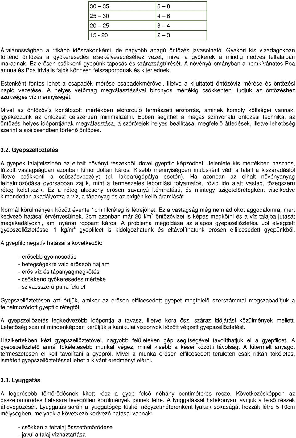 A növényállományban a nemkívánatos Poa annua és Poa trivialis fajok könnyen felszaporodnak és kiterjednek.