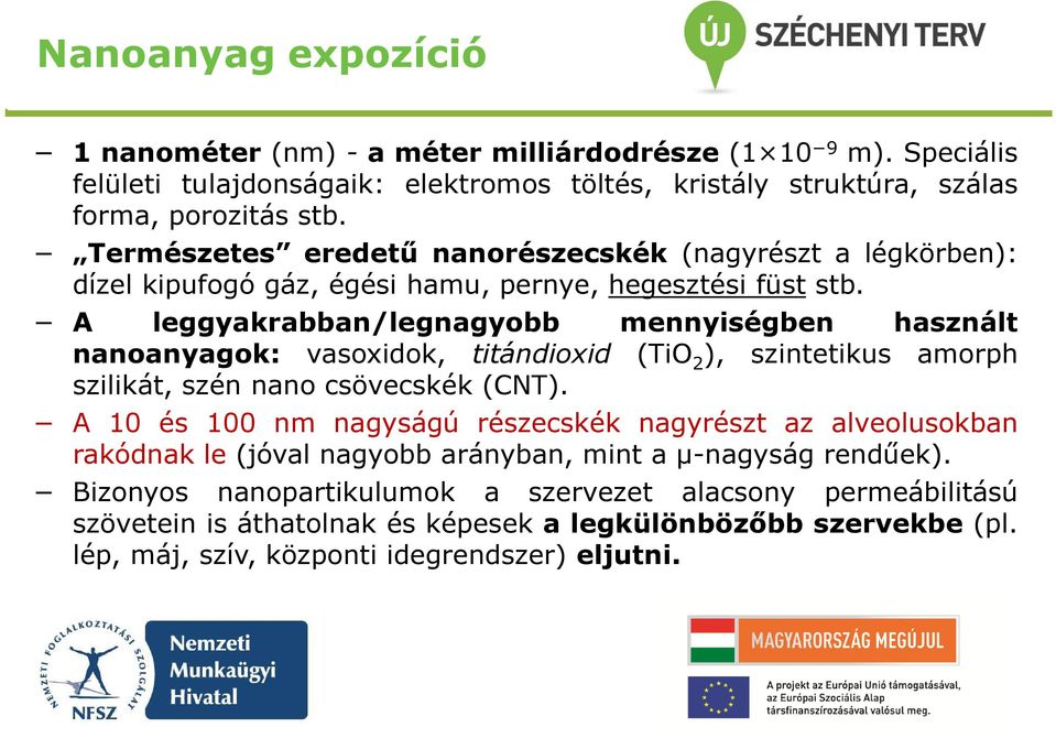 A leggyakrabban/legnagyobb mennyiségben használt nanoanyagok: vasoxidok, titándioxid (TiO 2 ), szintetikus amorph szilikát, szén nano csövecskék (CNT).