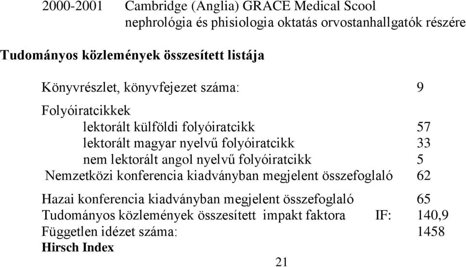 folyóiratcikk 33 nem lektorált angol nyelvű folyóiratcikk 5 Nemzetközi konferencia kiadványban megjelent összefoglaló 62 Hazai