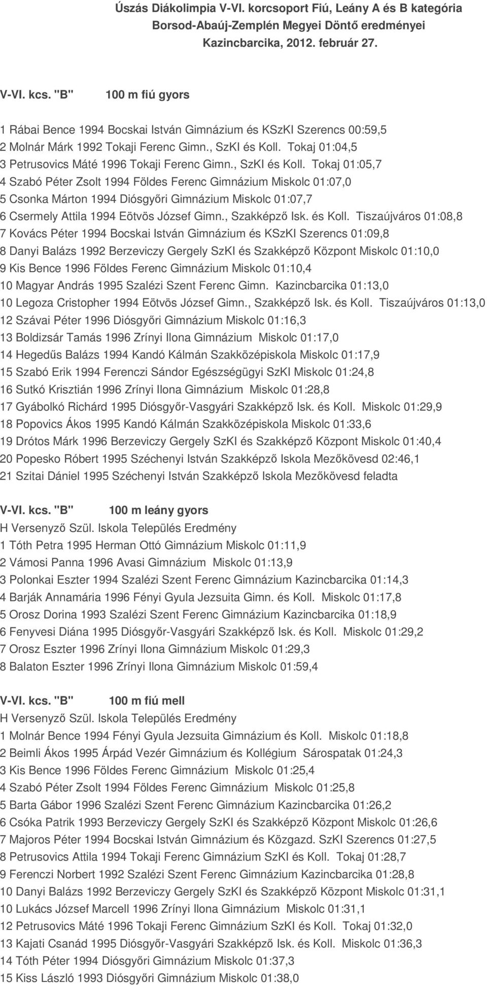 Tokaj 01:04,5 3 Petrusovics Máté 1996 Tokaji Ferenc Gimn., SzKI és Koll.