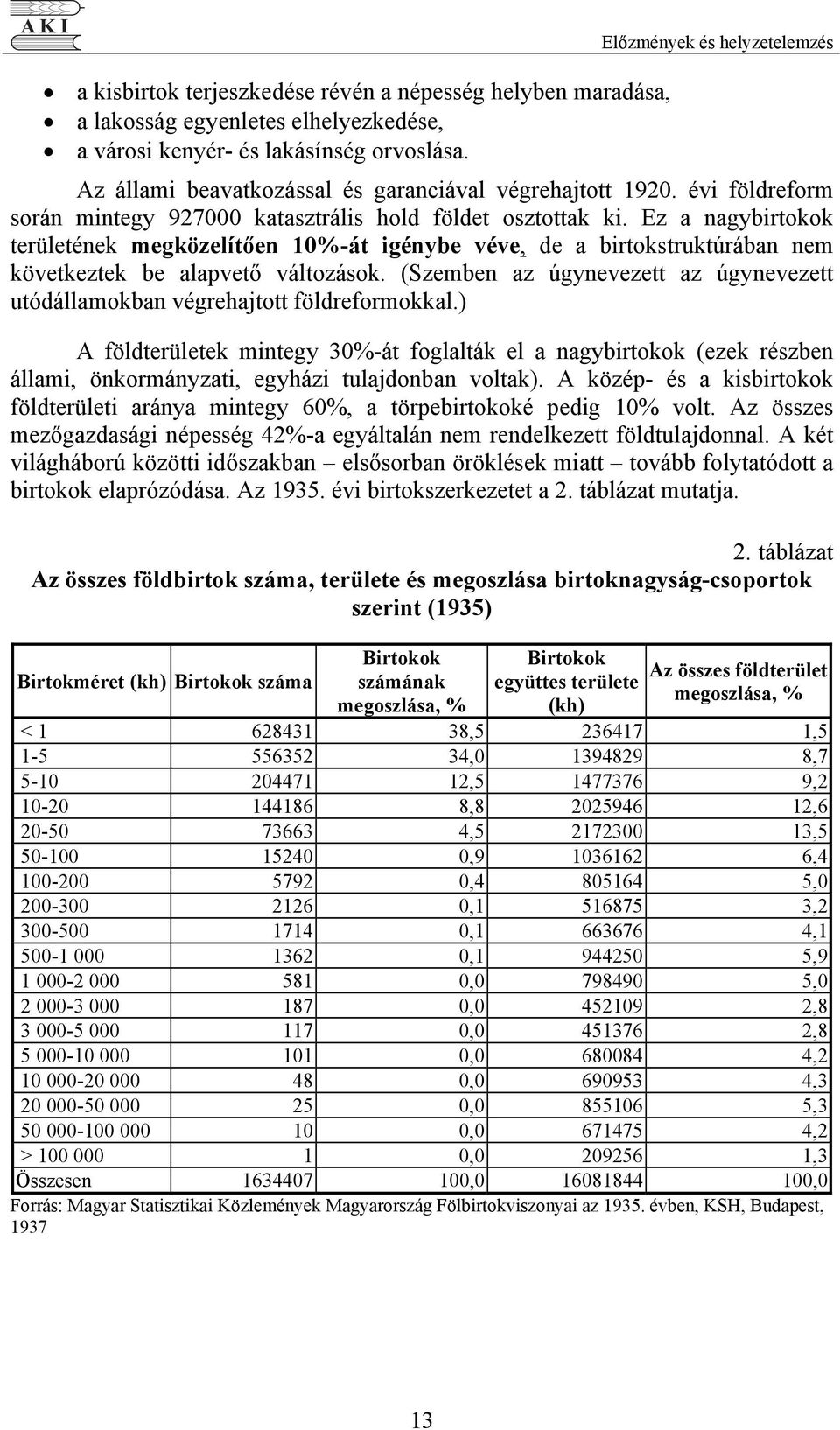 Ez a nagybirtokok területének megközelítően 10%-át igénybe véve, de a birtokstruktúrában nem következtek be alapvető változások.