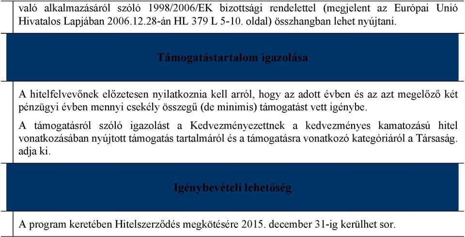 Támogatástartalom igazolása A hitelfelvevőnek előzetesen nyilatkoznia kell arról, hogy az adott évben és az azt megelőző két pénzügyi évben mennyi csekély összegű (de