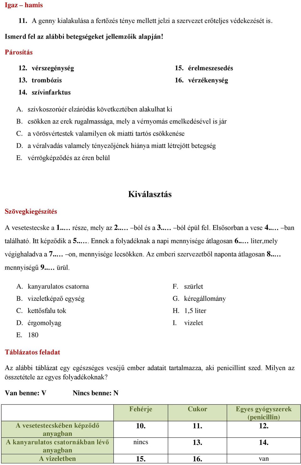 a vörösvértestek valamilyen ok miatti tartós csökkenése D. a véralvadás valamely tényezőjének hiánya miatt létrejött betegség E.