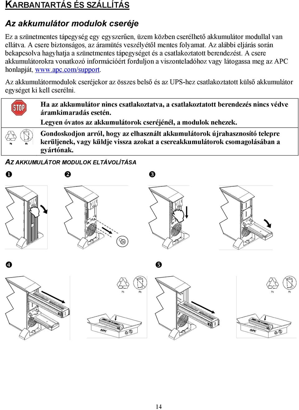 A csere akkumulátorokra vonatkozó információért forduljon a viszonteladóhoz vagy látogassa meg az APC honlapját, www.apc.com/support.