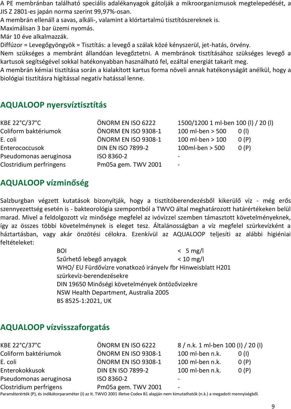 Diffúzor = Levegőgyöngyök = Tisztítás: a levegő a szálak közé kényszerül, jet-hatás, örvény. Nem szükséges a membránt állandóan levegőztetni.