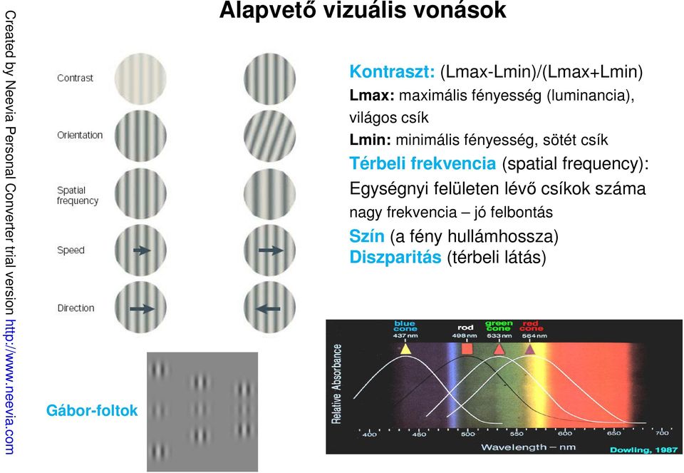 csík Térbeli frekvencia (spatial frequency): Egységnyi felületen lévő csíkok