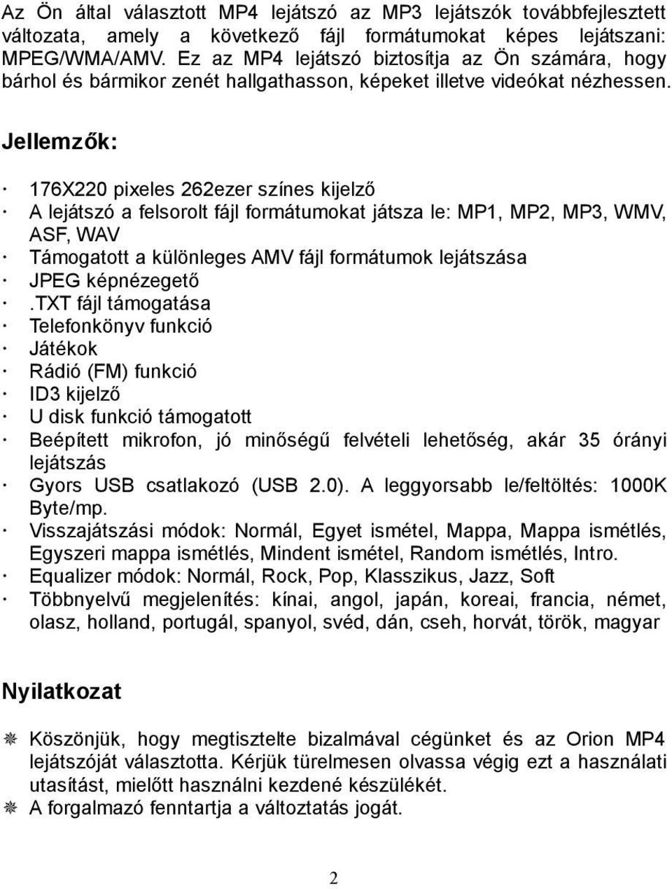 MP4 LEJÁTSZÓ Modell: OMP4-221 OMP PDF Ingyenes letöltés