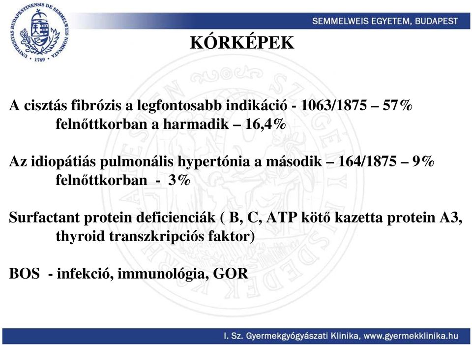 164/1875 9% felnőttkorban - 3% Surfactant protein deficienciák ( B, C, ATP
