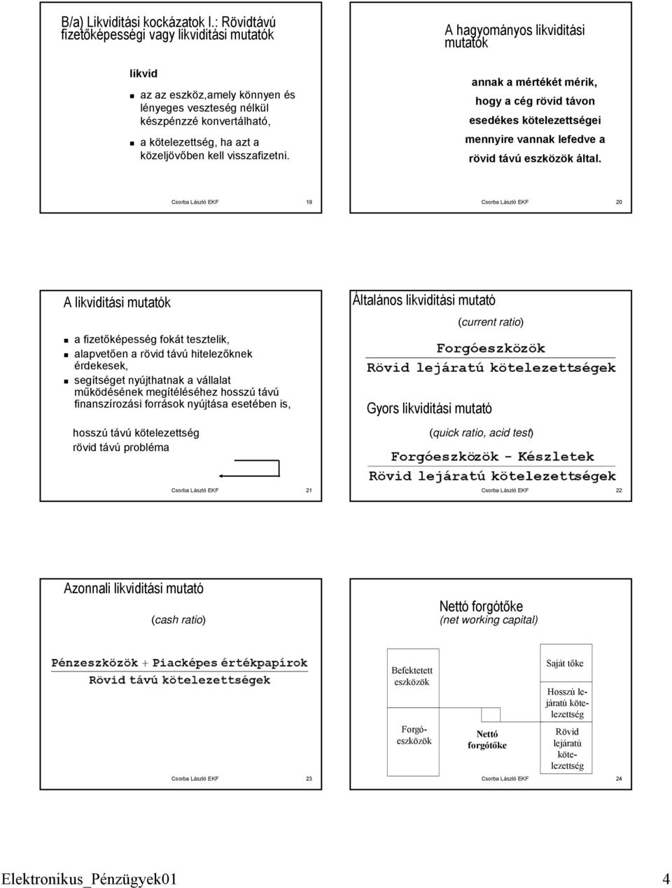 A hagyományos likviditási mutatók annak a mértékét mérik, hogy a cég rövid távon esedékes kötelezettségei mennyire vannak lefedve a rövid távú eszközök által.