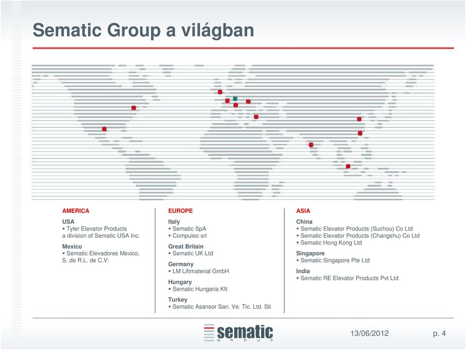 V: EUROPE Italy Sematic SpA Computec srl Great Britain Sematic UK Ltd Germany LM Liftmaterial GmbH Hungary Sematic Hungaria Kft