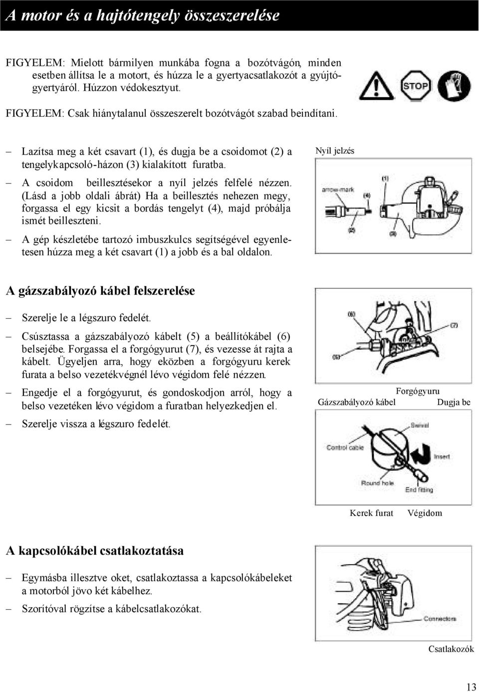 A csoidom beillesztésekor a nyíl jelzés felfelé nézzen. (Lásd a jobb oldali ábrát) Ha a beillesztés nehezen megy, forgassa el egy kicsit a bordás tengelyt (4), majd próbálja ismét beilleszteni.